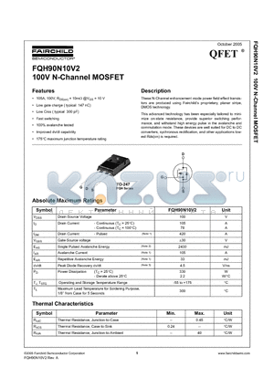 FQH90N10V2 datasheet - 100V N-Channel MOSFET