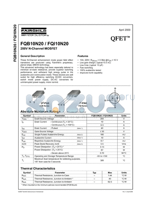 FQI10N20 datasheet - 200V N-Channel MOSFET