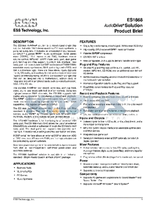 ES1868F datasheet - AudioDrive Solution Product Brief