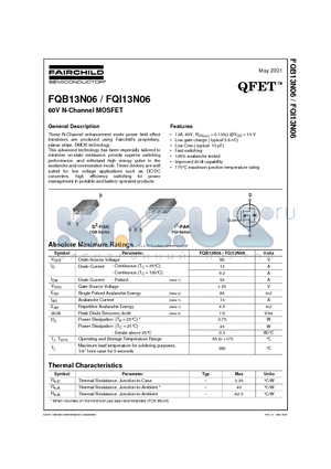 FQI13N06 datasheet - 60V N-Channel MOSFET