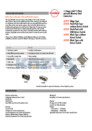 47219-0001 datasheet - microSD Memory Card Connectors