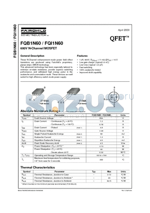 FQI1N60 datasheet - 600V N-Channel MOSFET