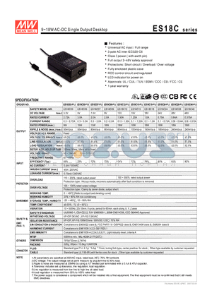 ES18C48-P1J datasheet - 9~18WAC-DC Single Output Desktop