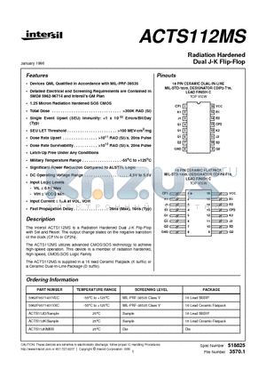 ACTS112K datasheet - Radiation Hardened Dual J-K Flip-Flop