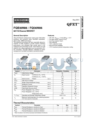 FQI30N06 datasheet - 60V N-Channel MOSFET