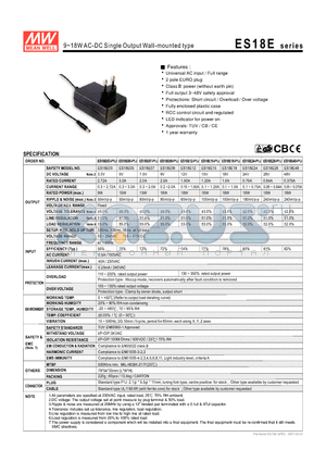 ES18E28 datasheet - 9~18WAC-DC Single Output Wall-mounted type