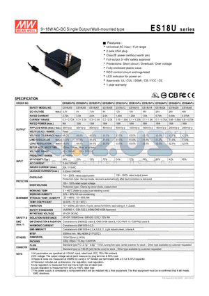 ES18U datasheet - 9~18WAC-DC Single Output Wall-mounted type