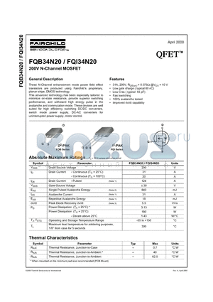 FQI34N20 datasheet - 200V N-Channel MOSFET