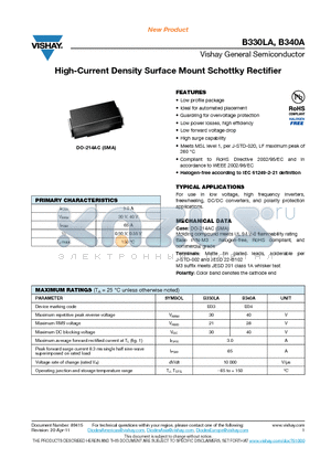 B340A datasheet - High-Current Density Surface Mount Schottky Rectifier