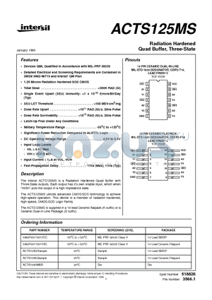 ACTS125MS datasheet - Radiation Hardened Quad Buffer, Three-State