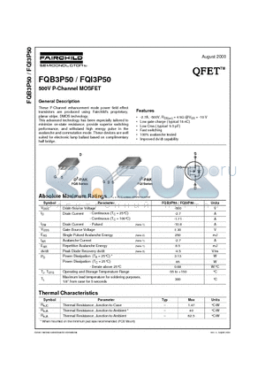 FQI3P50 datasheet - 500V P-Channel MOSFET