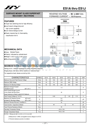 ES1A datasheet - SURFACE MOUNT GLASS SUPERFAST RECOVERY RECTIFERS