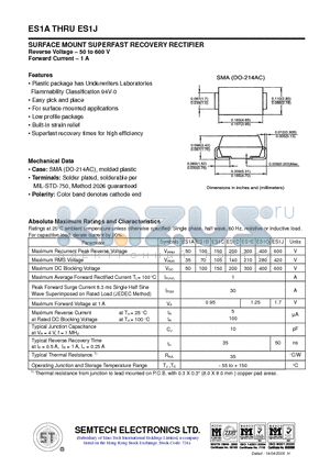 ES1A datasheet - SURFACE MOUNT SUPERFAST RECOVERY RECTIFIER