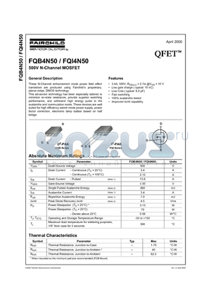 FQI4N50 datasheet - 500V N-Channel MOSFET