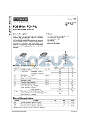 FQI4P40 datasheet - 400V P-Channel MOSFET