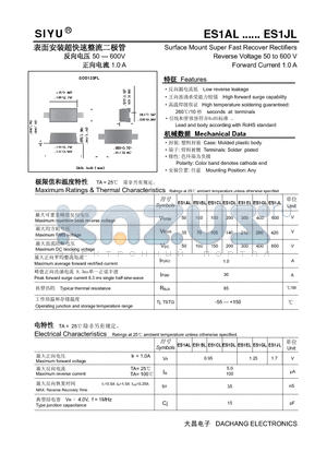 ES1AL datasheet - Surface Mount Super Fast Recover Rectifiers Reverse Voltage 50 to 600 V Forward Current 1.0 A