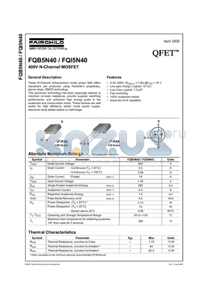 FQI5N40 datasheet - 400V N-Channel MOSFET
