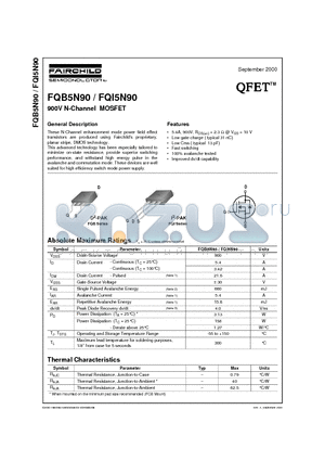FQI5N90 datasheet - 900V N-Channel MOSFET