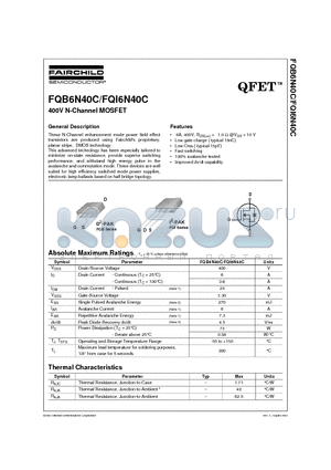 FQI6N40C datasheet - 400V N-Channel MOSFET