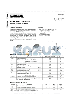 FQI6N50 datasheet - 500V N-Channel MOSFET