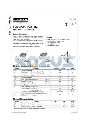 FQI5P20 datasheet - 200V P-Channel MOSFET