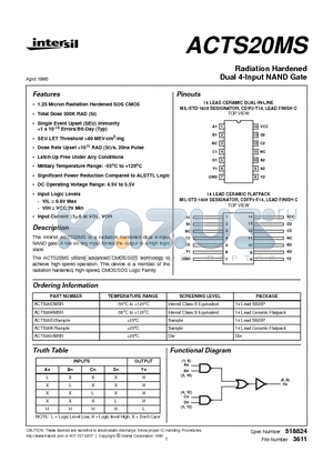 ACTS20K datasheet - Radiation Hardened Dual 4-Input NAND Gate