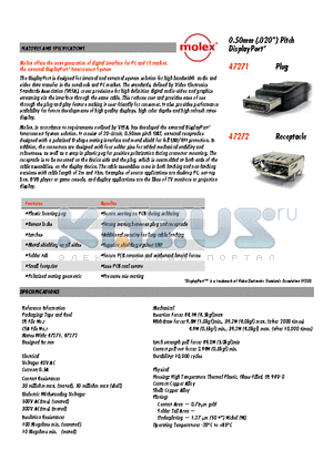 47271-0011 datasheet - DisplayPort receptacle