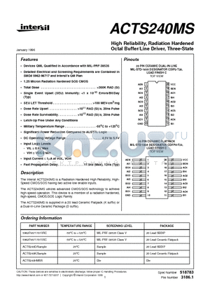 ACTS240D datasheet - High Reliability, Radiation Hardened Octal Buffer/Line Driver, Three-State