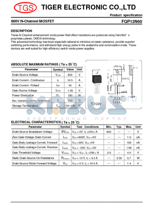 FQP12N60 datasheet - 600V N-Channel MOSFET