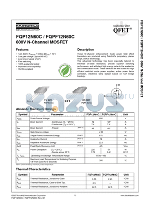 FQP12N60C_07 datasheet - 600V N-Channel MOSFET