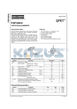 FQP19N10 datasheet - 100V N-Channel MOSFET