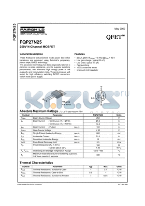 FQP27N25 datasheet - 250V N-Channel MOSFET