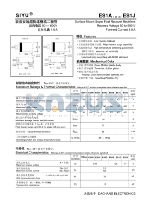 ES1D datasheet - Surface Mount Super Fast Recover Rectifiers Reverse Voltage 50 to 600 V Forward Current 1.0 A