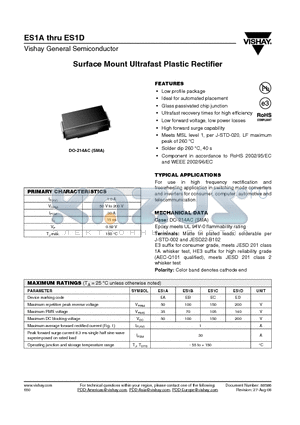 ES1D-E3/5AT datasheet - Surface Mount Ultrafast Plastic Rectifier
