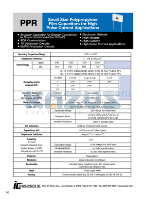 472PPR162KE datasheet - Small Size Polypropylene Film Capacitors for High Pulse Current Applications