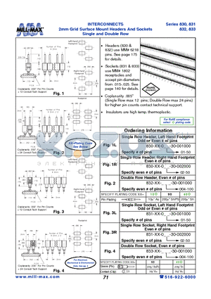 830-10-001-30-001000 datasheet - INTERCONNECTS 2mm Grid Surface Mount Headers And Sockets Single and Double Row