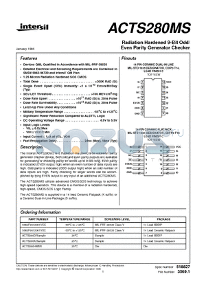 ACTS280MS datasheet - Radiation Hardened 9-Bit Odd/ Even Parity Generator Checker