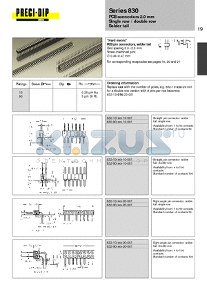 830-10-016-20-001 datasheet - PCB connectors 2.0 mm Single row / double row Solder tail