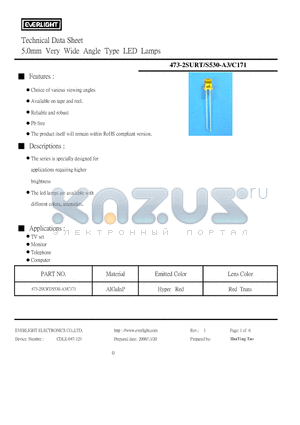 473-2SURT/S530-A3/C171 datasheet - 5.0mm Very Wide Angle Type LED Lamps