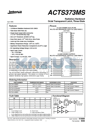 ACTS373DMSR datasheet - Radiation Hardened Octal Transparent Latch, Three-State