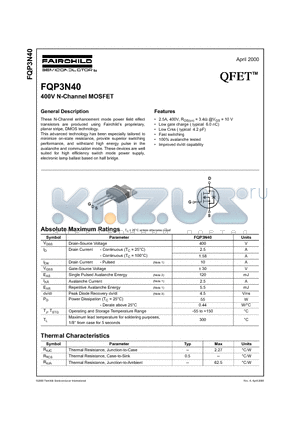 FQP3N40 datasheet - 400V N-Channel MOSFET