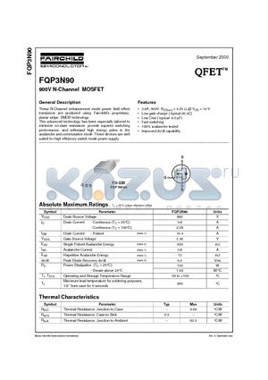 FQP3N90 datasheet - 900V N-Channel MOSFET