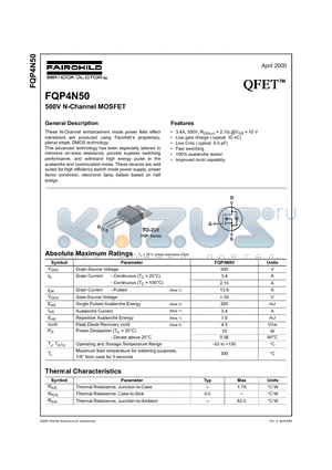 FQP4N50 datasheet - 500V N-Channel MOSFET