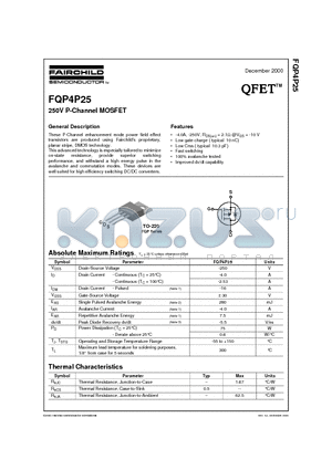 FQP4P25 datasheet - 250V P-Channel MOSFET