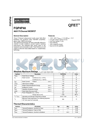 FQP4P40 datasheet - 400V P-Channel MOSFET