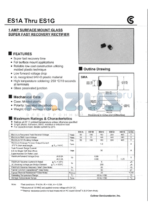 ES1G datasheet - 1 AMP SURFACE MOUNT GLASS SUPER FAST RECOVERY RECTIFIER