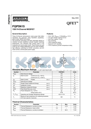 FQP5N15 datasheet - 150V N-CHANNEL MOSFET