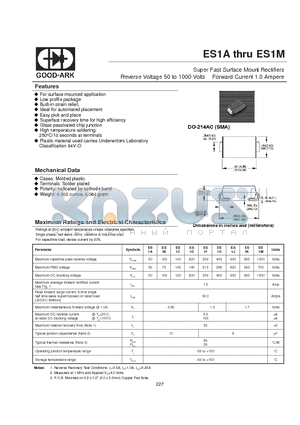 ES1G datasheet - Super Fast Surface Mount Rectifiers Reverse Voltage 50 to 1000 Volts Forward Current 1.0 Ampere