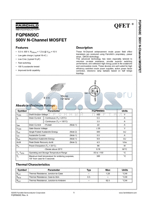 FQP6N50C datasheet - 500V N-Channel MOSFET