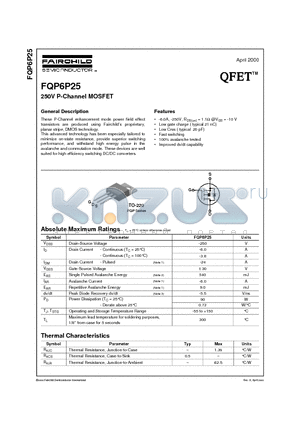 FQP6P25 datasheet - 250V P-Channel MOSFET